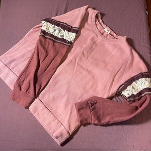 Mason & Belle Lace/Pink/Red Color block Sweatshirt - Size Medium